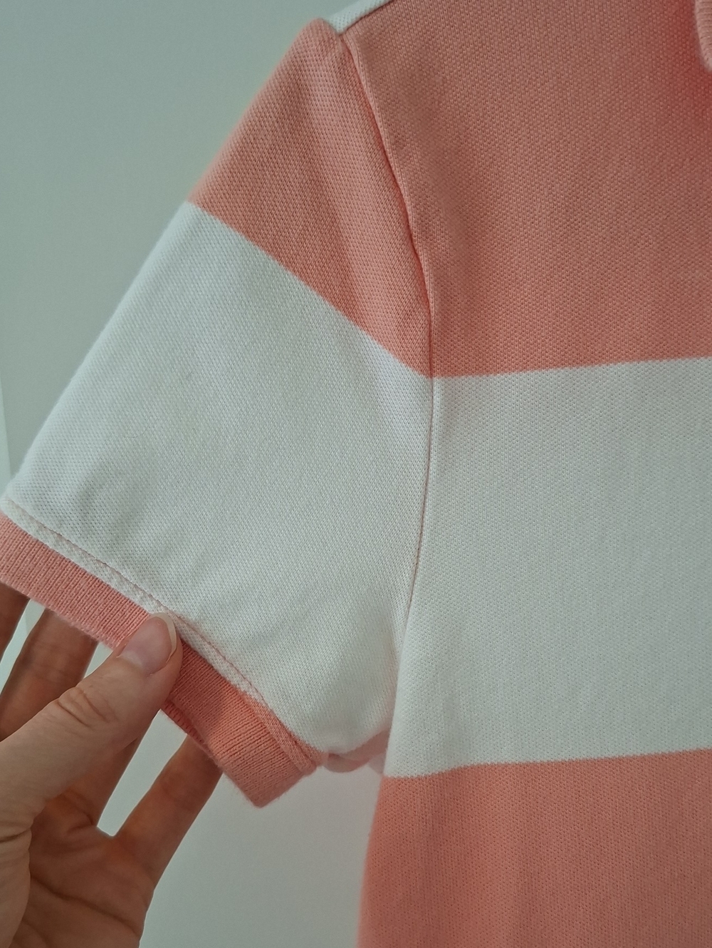 NWOT Tommy Hilfiger Cotton Preppy Striped Peach & White Polo Shirt (Size S) - Picture 5 of 9